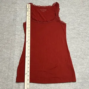 Y2K Banana Republic Womens Small Rust Red Lace Trim Cotton Stretch‎ Tank Top EUC thumbnail 7