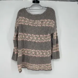 FP Pink Gray‎ Linus Striped Eyelash Wool Blend Sweater Size S Oversized Boho thumbnail 2