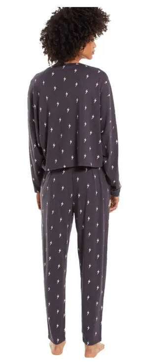 Z Supply Pajama Lounge Set Womens XS Grey Lightning Bolt Cotton Modal 2pc Jogger thumbnail 1