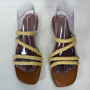 Crown & Ivy Bexley Raffia Flat Sandals Women's 8.5 Braided Straps Yellow Brown thumbnail 3