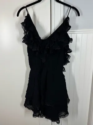 Anthropologie Maeve Scoop-Neck Frilly Ruffled Romper size medium romantic dainty thumbnail 2