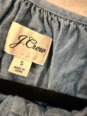 J. Crew Size S Blue Chambray Denim Bow Button Peasant Tie Sleeve Boho Top Blouse thumbnail 10