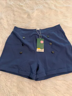 HALARA Blue High-Waist Double-Button Shorts size L more like M inseam 3” thumbnail 7