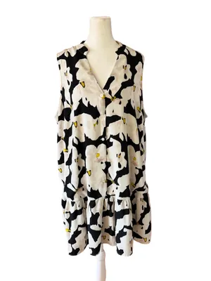 Nine West Floral Tiered Sleeveless Dress - White & Black thumbnail 2