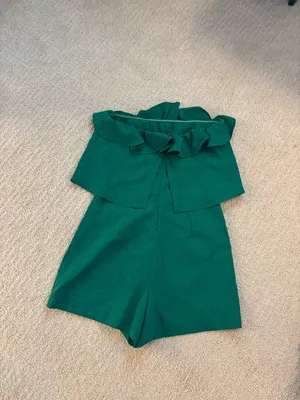glam kelly Green Strapless Ruffle Romper thumbnail 2
