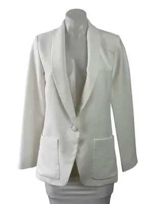 Amanda Uprichard White Notch Collar Long Sleeve Button Blazer Coat Jacket Size M thumbnail 1