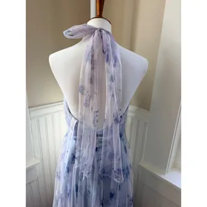 Dessy Collection 3131 Halter Tulle Floral Bridesmaid Maxi Dress Blue 10 NWT thumbnail 9