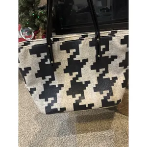 Kate Spade Telltale Twinkle‎ Tote Set Black Sparkle Cream Wool Houndstooth thumbnail 3