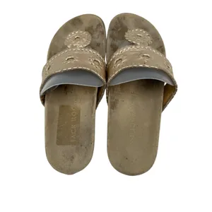 Jack Rogers‎ Jacks Flat Sandals Women 7 Gold Metallic Whipstitch Rondelle Preppy thumbnail 5