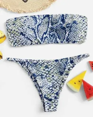 SheIn BLUE SNAKE PRINT BANDEAU BIKINI thumbnail 1
