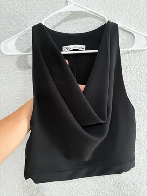 ZARA Black Draped Cowl Crop Camisole thumbnail 2