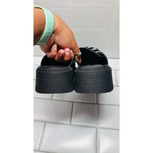 BP. Platform Loafer Mules Women 9.5 Black Excellent Chain Lug Sole Slip On Edgy thumbnail 6