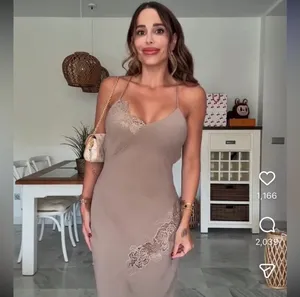 Zara Tan Lace Strappy Embroidered Midi Slip Dress thumbnail 5