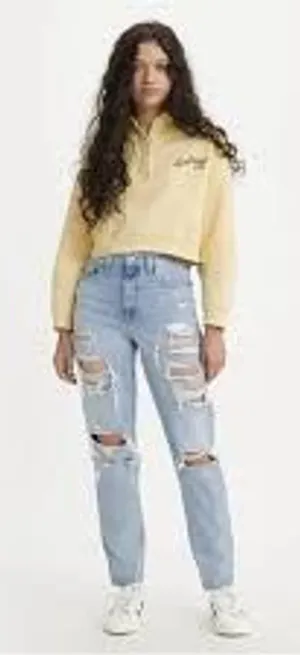 Levi's High Waisted Mom Jean Ripped Distressed Stretch Light Wash Size 29 thumbnail 1