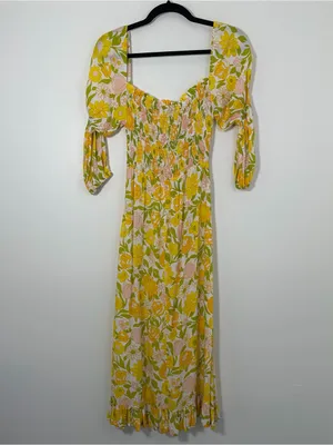 Faithfull The Brand Nora Midi Dress Jolene Floral Print XS Yellow Pink Green NWT thumbnail 4