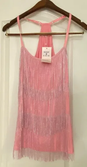 Maner Womens Bubblegum Pink Fringe Front Tank Top M Medium 38” NWT New thumbnail 1