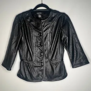 Etcetera Leather Peplum Jacket Size 0 thumbnail 2