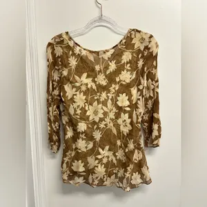Tommy Bahama Floral Cream and Brown Blouse with Polka Dot tank thumbnail 2