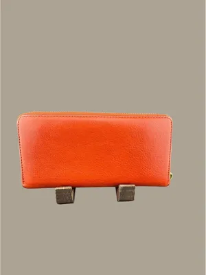 Coach Orange Leather Zip-Around Wallet with Gold Hardware thumbnail 3