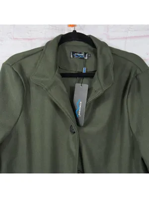 Women’s Olive Green Long Fleece Coat Jacket Size Large Button Front thumbnail 2