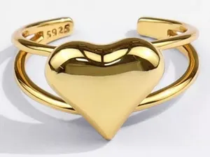 NEW 18k Gold Plated Polished Adjustable Heart Ring thumbnail 1