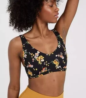 Offline By Aerie Goals Plunge Sports Bra True Black Floral Size Medium thumbnail 1