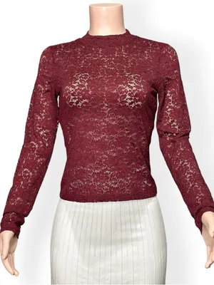 SÉZANE Taori Long Sleeve Lace Blouse, Red, FR38/US6 thumbnail 5