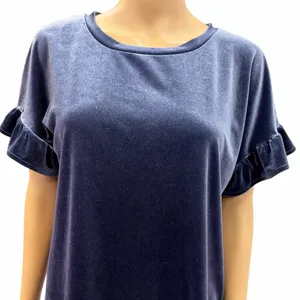 Old Navy Blue Velvet Ruffled Short Sleeve Top Womens Medium thumbnail 3