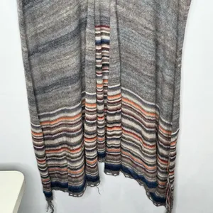 Free People Latitude 30 Wrap Poncho Shawl Rainbow Gray Fringe Sweater Stripe‎ thumbnail 6
