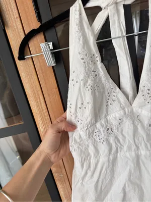 Zara eyelet mini dress embroidered halter neck adjustable open back vneck thumbnail 5