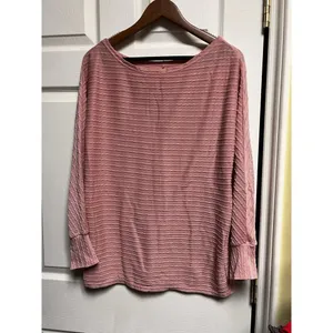 Dusty Pink‎ Boatneck Long Sleeve Ribbed Knit Top Lightweight Sweater thumbnail 2