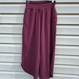 Halara Wide Leg Cropped Pants Burgundy Elastic Waist Comfort Size Medium thumbnail 2