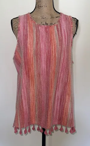 W5 Pink and Orange Striped Sleeveless Top with Tassels thumbnail 1