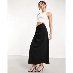 Abercrombie & Fitch Draped Front Maxi Skirt Womens M Black Faux Wrap Slit NWT thumbnail 4