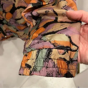 Funky vintage pastel earth tones silk Oleg Cassini track jacket pockets thumbnail 6