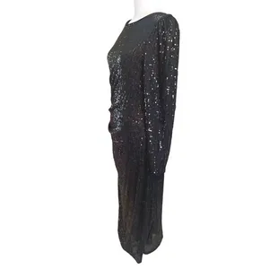 Nanette‎ Lepore Sequin Dress Womens 8 Black NEW Long Sleeve Ruched Midi Sheath thumbnail 11