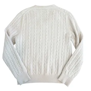 Isaia Napoli Cream 100% Cashmere Cable Knit V-Neck Sweater Made in Italy Size M thumbnail 6