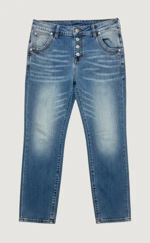 Flamingals High Waisted Exposed Button Fly Straight Jeans Medium Wash Size M thumbnail 1