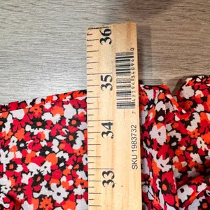 MICHAEL KORS Sangria Floral Smocked Ruffle‎ Off the Shoulder Dress Red Medium M thumbnail 7