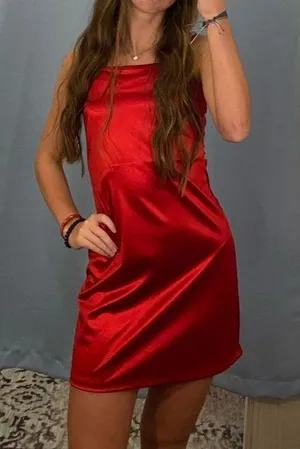 Altar’d State Red Satin Mini Dress thumbnail 1