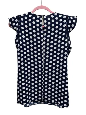 Michael Michael Kors Polka Dot Ruffle Sleeve Blouse Navy White Women Size Medium thumbnail 8