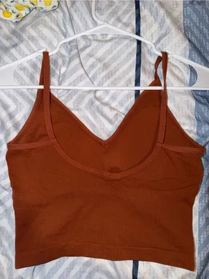 Burnt orange Ribbed V-Neck Crop Tank Top - Women thumbnail 2
