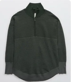 Aerie Offline Home Stretch Quarter Zip Sweater Ribbed Green Oversized Size Small thumbnail 1