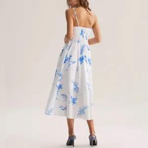Rihoas Blue Floral Shirred A-Line Slip Maxi Dress thumbnail 5