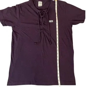 Victoria's Secret PINK Purple Lace Up V Neck Logo T Shirt Y2K‎ Size Small Lounge thumbnail 7