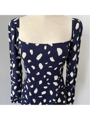 Reformation Sigmund Navy & White Long Sleeve Midi Dress - Size 6 thumbnail 6