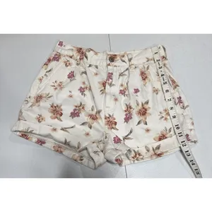 American Eagle Mom Short Womens 4 High Waist Cuffed Pleated Off White Floral thumbnail 12
