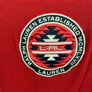 Ralph Lauren Red & Black Ribbed Zip Neck Long Sleeve Logo Patch Top L thumbnail 5