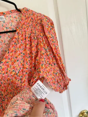 Faithfull the Brand Margherita Orange Floral Smocked Mini Dress thumbnail 5