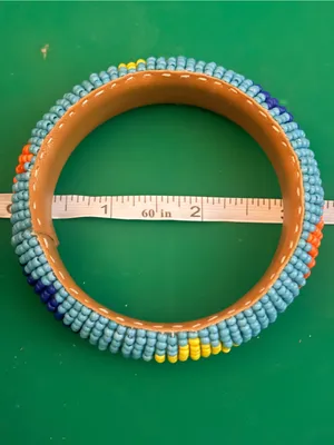 Native Hand-Beaded Turquoise Bracelet with Colorful Accents leather interior thumbnail 5